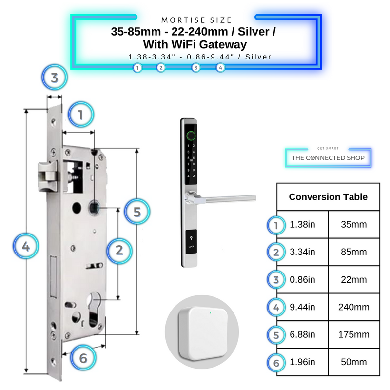 Sliding Door Smart Door Lock 35-85mm-22-240mm_Silverw_WiFiGateway