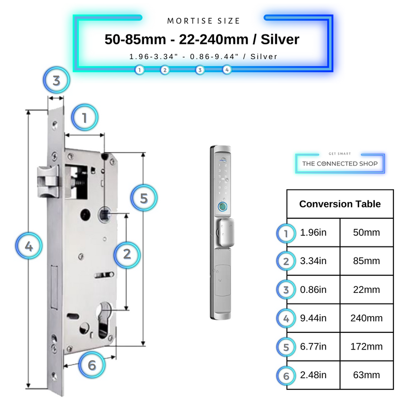 Swing Door Smart Lock Knob 50-85mm_22x240mm_KnobSilver