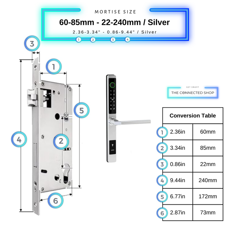 Sliding Door Smart Door Lock    60-85mm-22-240mm_Silver