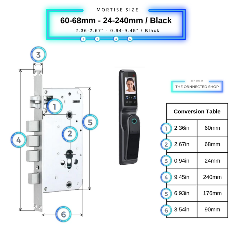 6068-24240 Smart Door Lock Face Recognition Dual Screen Black