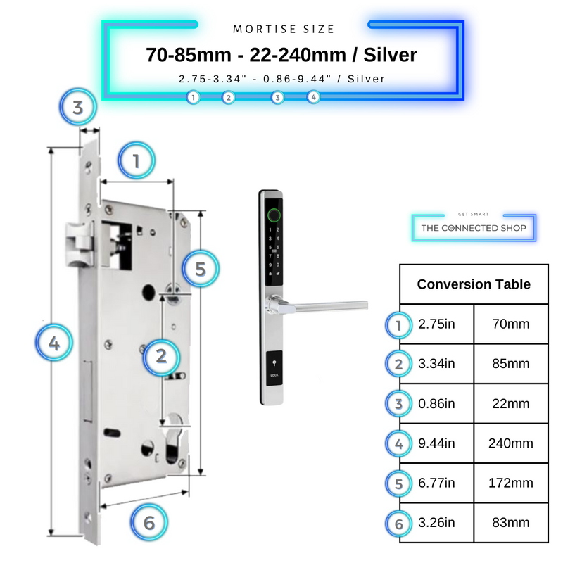 Sliding Door Smart Door Lock    70-85mm-22-240mm_Silver