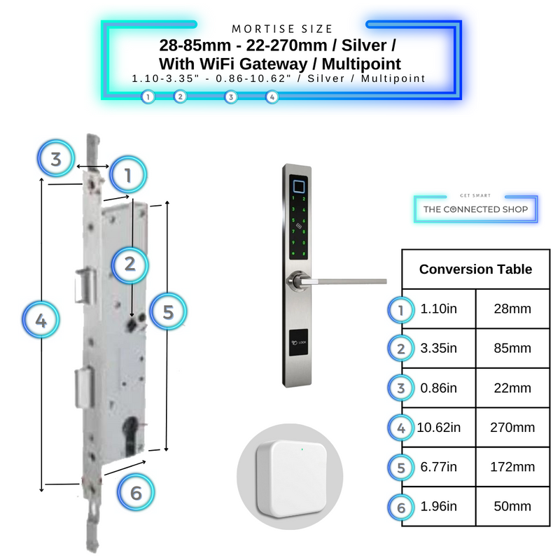 Smart Door Lock Sleek Silver 2885 270mm multipoint wifi gateway