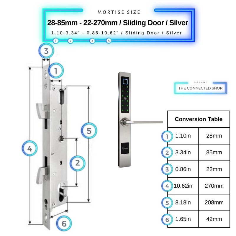 Smart Door Lock Sleek Silver 2885 270mm sliding door