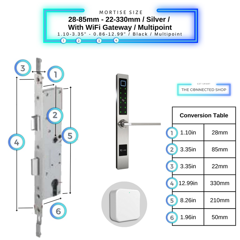 Smart Door Lock Sleek Silver 2885 330mm multipoint wifi gateway