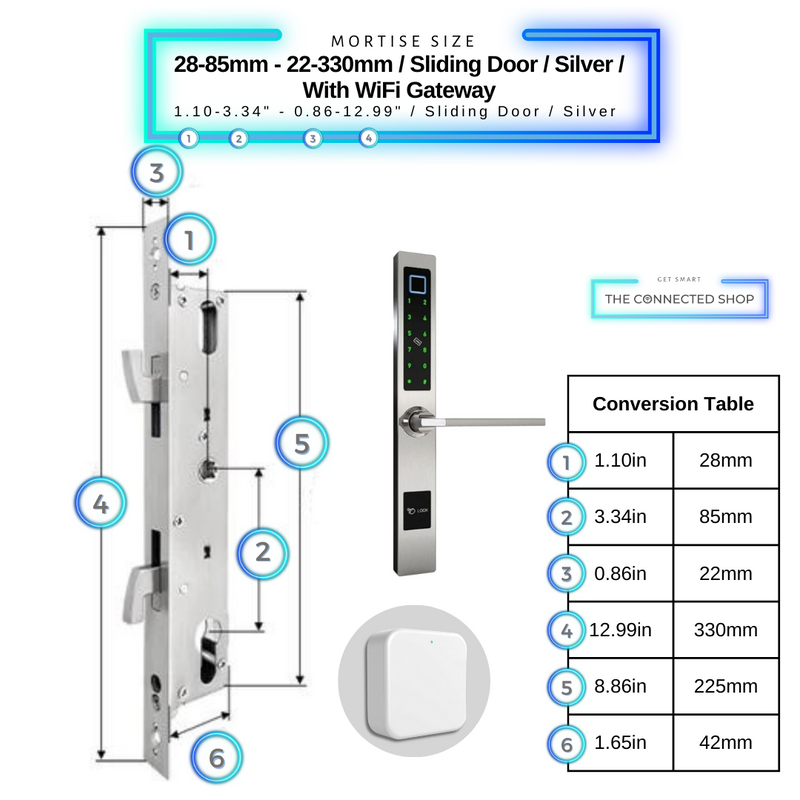 Smart Door Lock Sleek Silver 2885 330mm sliding door wifi gateway