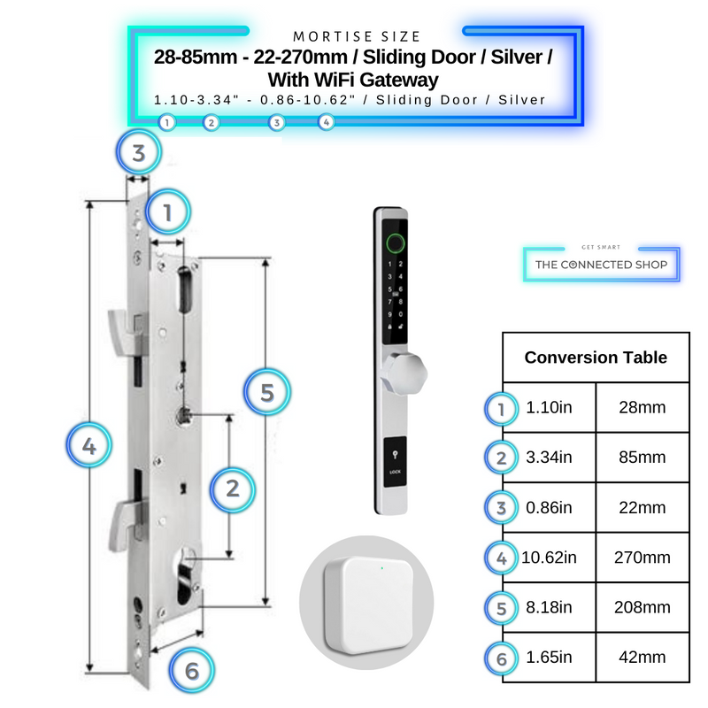 Smart Door Lock Thin 28-85-22-270SlidingThinSilverw_WiFiGateway