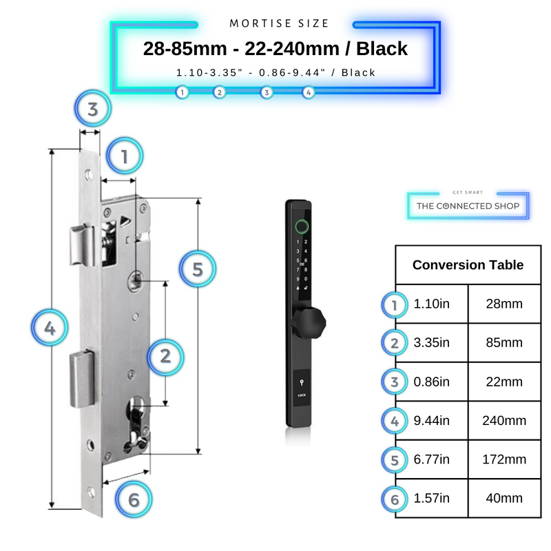 Smart Door Lock Thin 28-85mm-22-270mm_Black