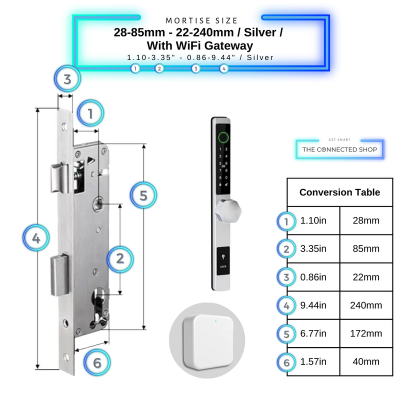 Smart Door Lock Thin 28-85mm-22-270mm_Silverw_WiFiGateway
