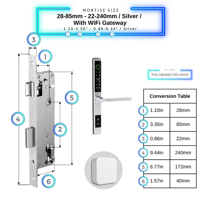 Sliding Door Smart Door Lock    28-85mm-22-270mm_Silverw_WiFiGateway