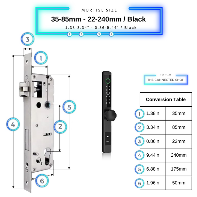 Smart Door Lock Thin 35-85mm-22-240mm_Black
