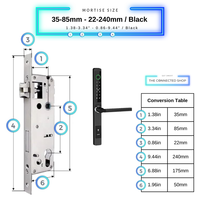 35-85mm - 22-240mm Black Sliding Door Smart Door Lock