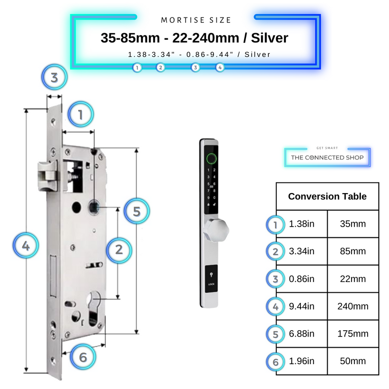 Smart Door Lock Thin 35-85mm-22-240mm_Silver
