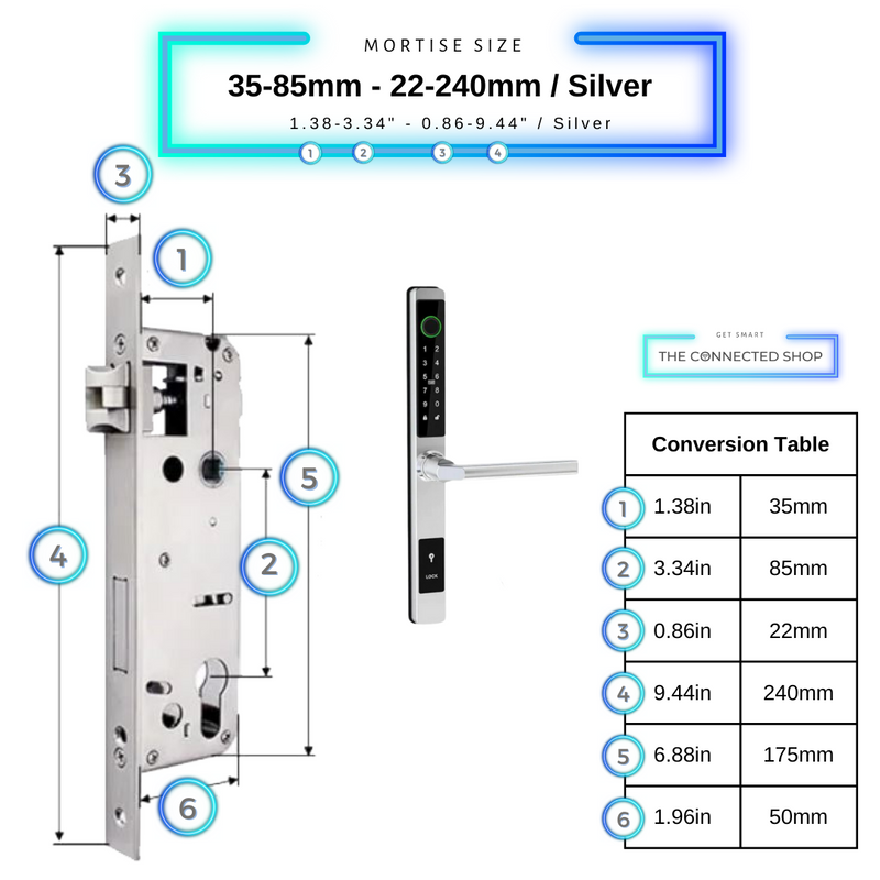 Sliding Door Smart Door Lock 35-85mm-22-240mm_Silver