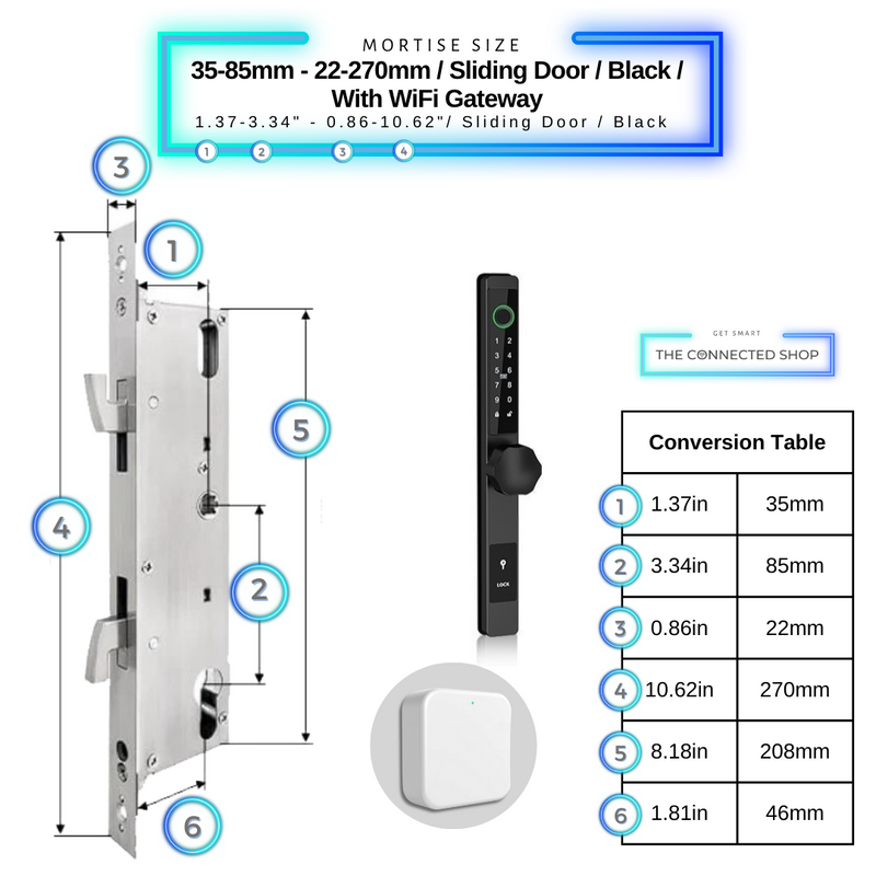 Smart Door Lock Thin 35-85mm-22-270mm_SlidingDoor_Blackw_WiFiGateway