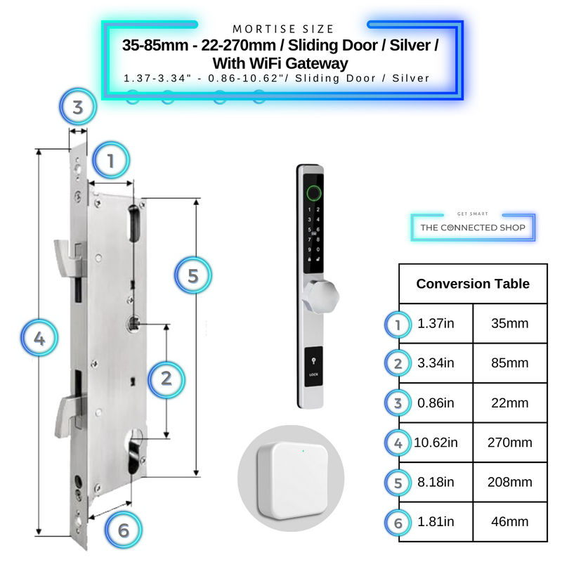 Smart Door Lock Thin 35-85mm-22-270mm_SlidingDoor_Silverw_WiFiGateway