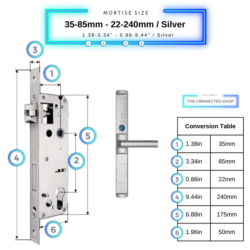 Swing Door Smart Lock 35-85mm_22x240mm_Silver