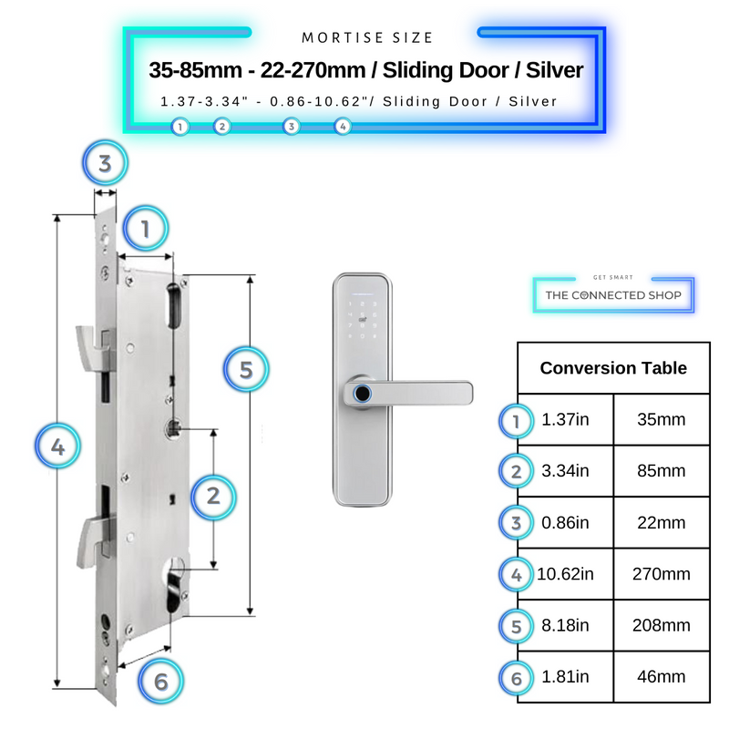 Smart Door Lock Silver Mortise Size 35mm 85mm 22mm 270mm Sliding Door