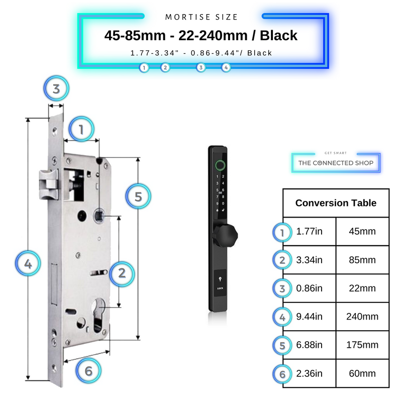 Smart Door Lock Thin 45-85mm-22-240mm_Black