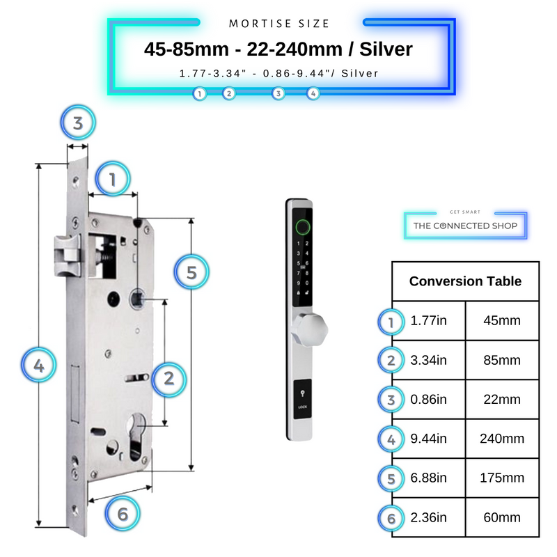 Smart Door Lock Thin 45-85mm-22-240mm_Silver