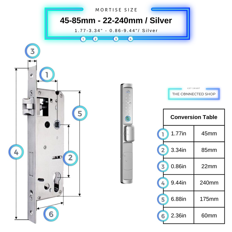 Swing Door Smart Lock Knob 45-85mm_22x240mm_KnobSilver