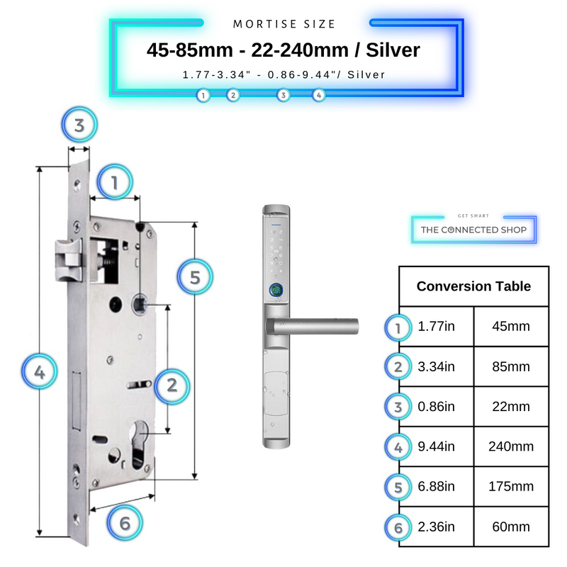 Swing Door Smart Lock 45-85mm_22x240mm_Silver
