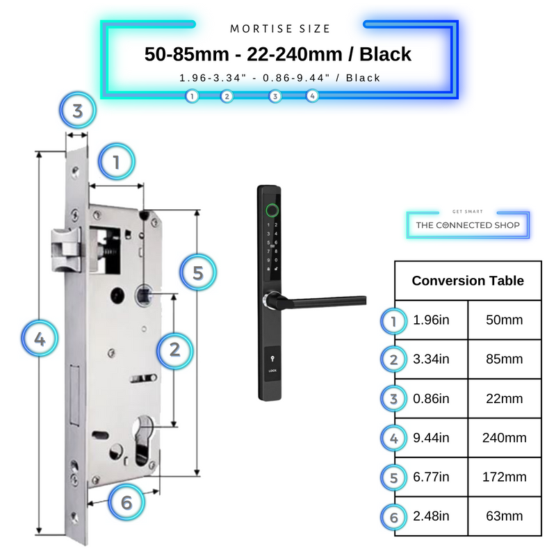 Sliding Door Smart Door Lock    50-85mm-22-240mm_Black