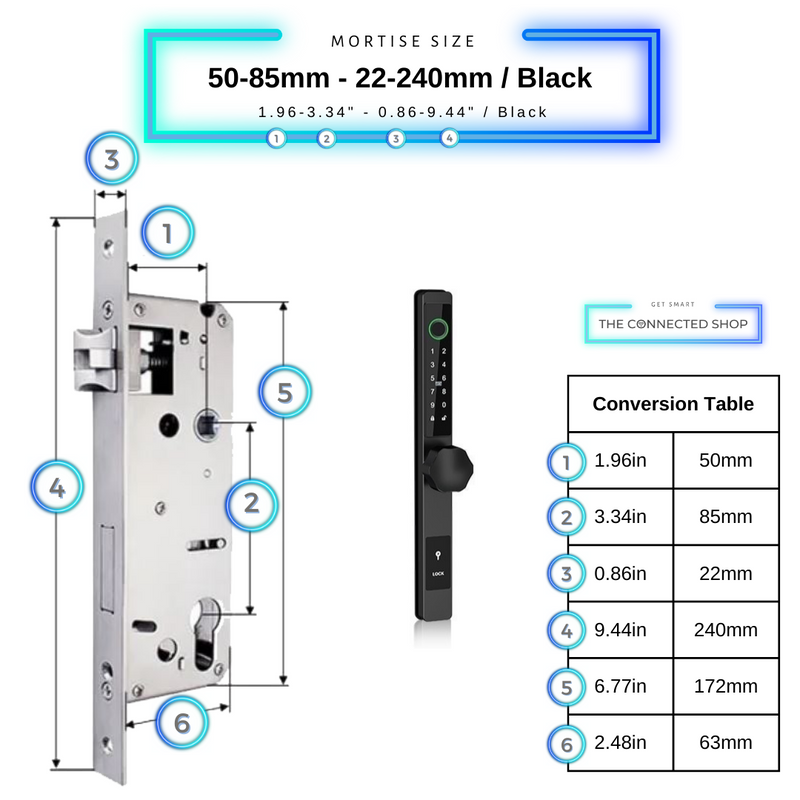 Smart Door Lock Thin 50-85mm-22-240mm_Black
