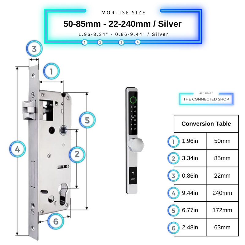 Smart Door Lock Thin 50-85mm-22-240mm_Silver