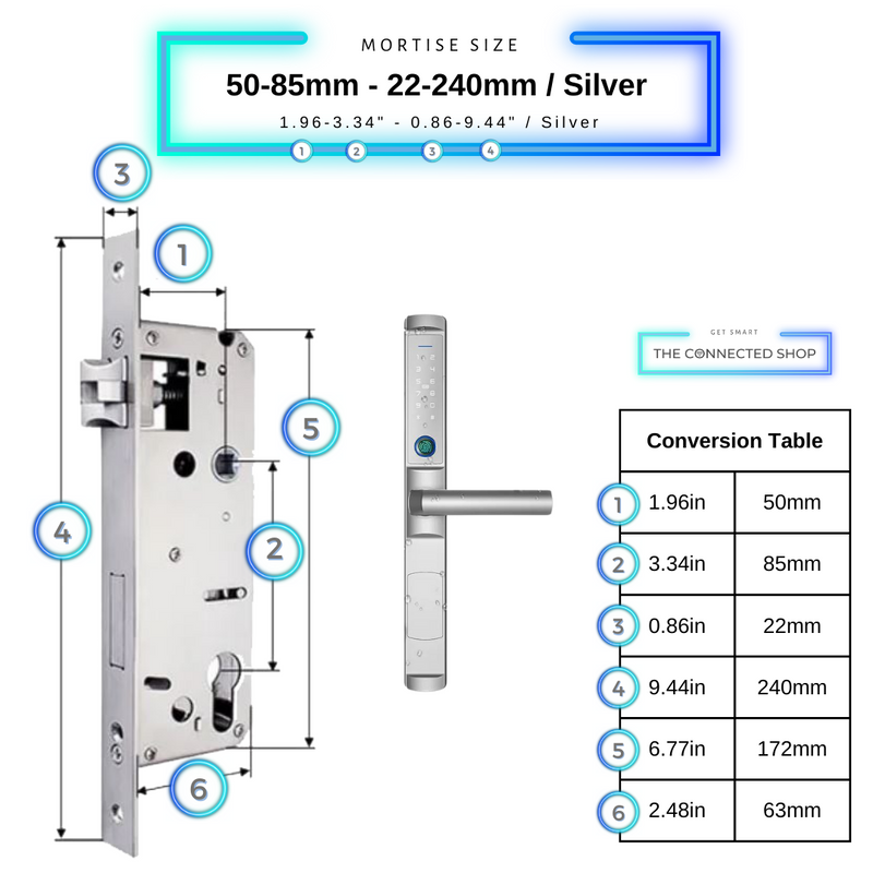 Swing Door Smart Lock 50-85mm_22x240mm_Silver