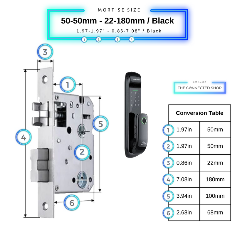 50-50mm 22-180mm Black Smart Pad Door Lock XL