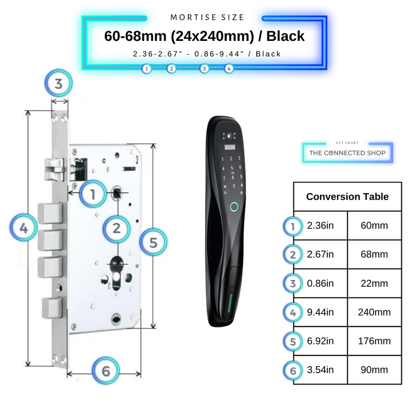 Smart Door Lock Camera Fingerprint WiFi 60-68mm_24x240mm__Black