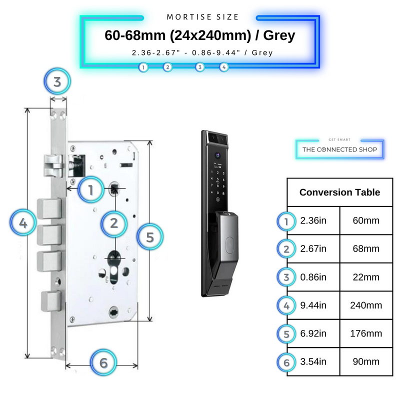 Smart Door Lock Face Recognition Plus 60-68mm_24x240mm__Grey