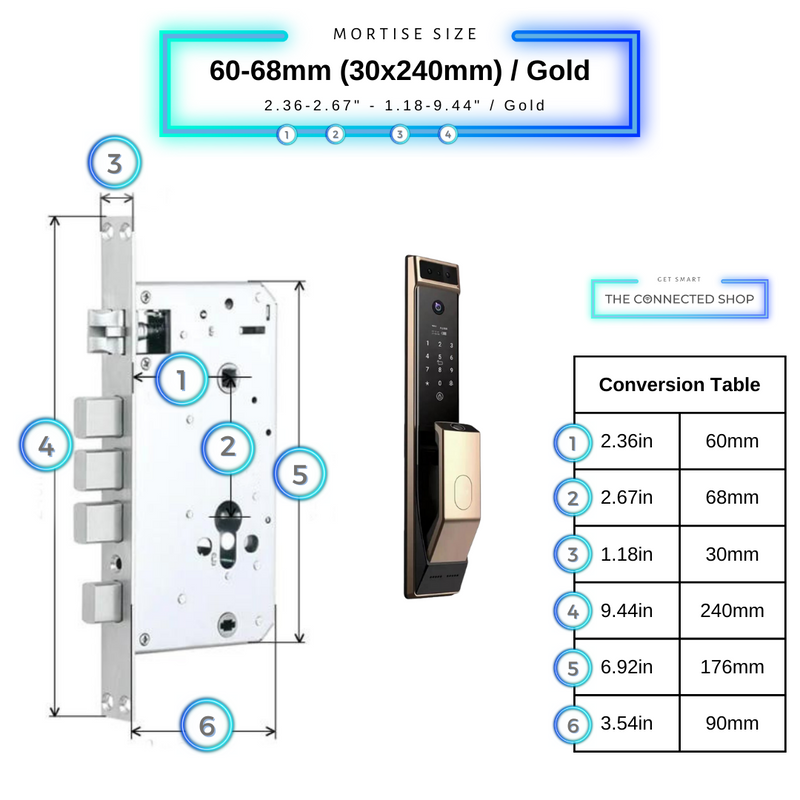 Smart Door Lock Face Recognition Plus 60-68mm_30x240mm__Gold