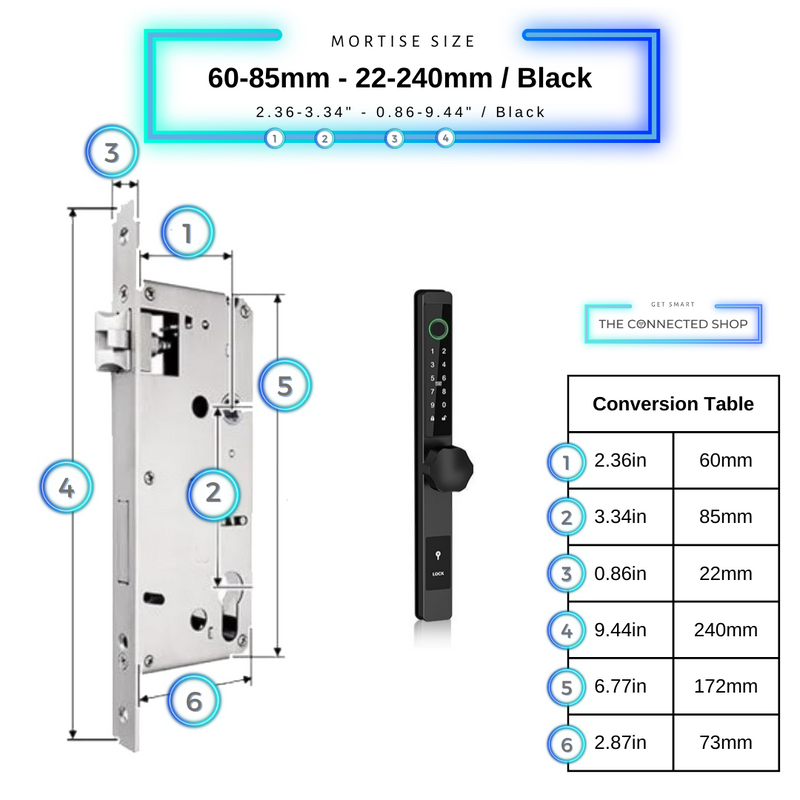 Smart Door Lock Thin 60-85mm-22-240mm_Black