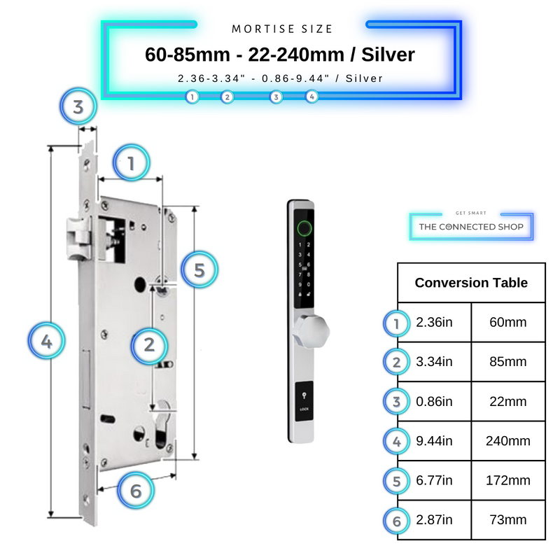 Smart Door Lock Thin 60-85mm-22-240mm_Silver