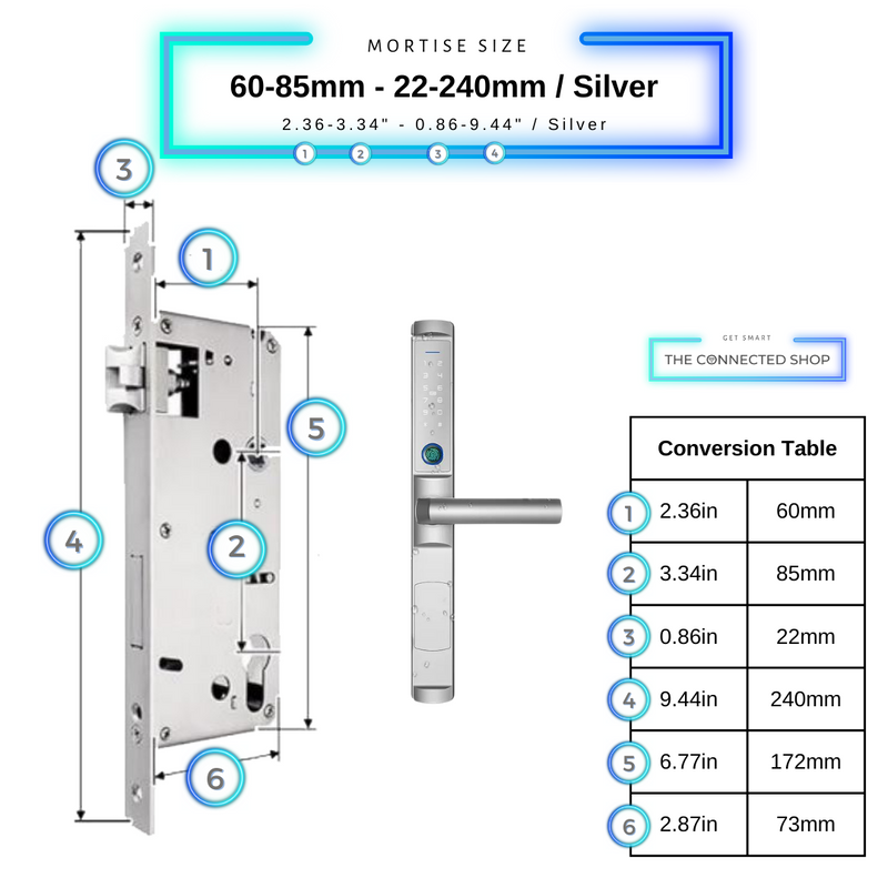 Swing Door Smart Lock 60-85mm_22x240mm_Silver