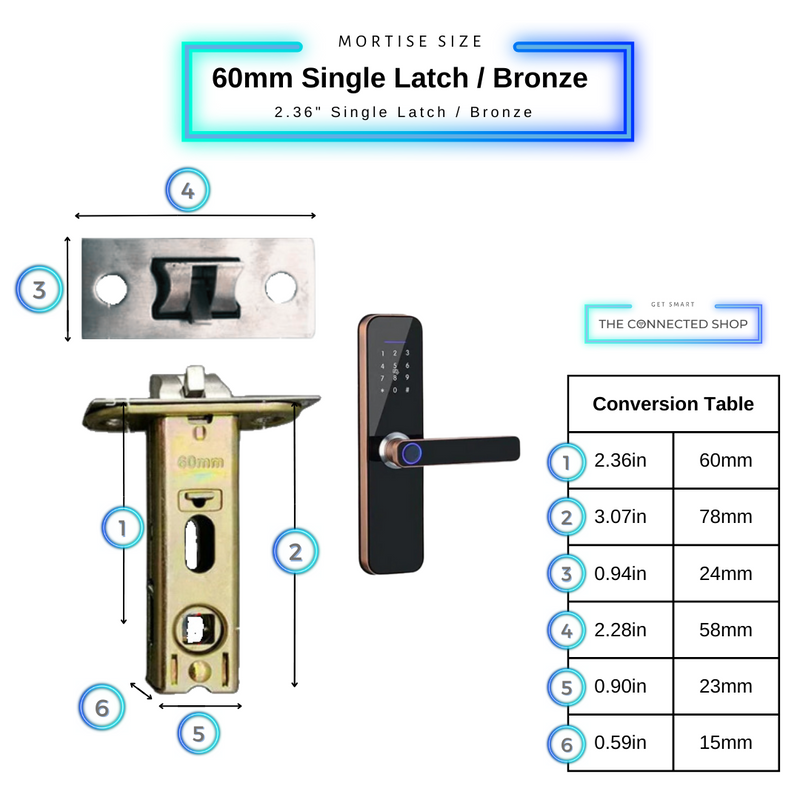 Smart Door Lock Bronze Latch Size 60mm