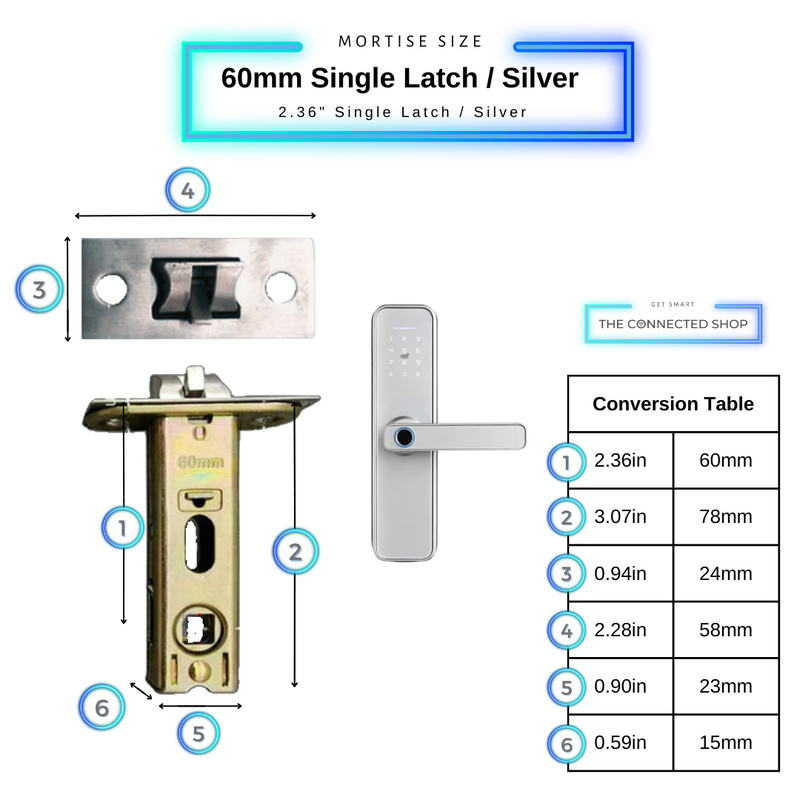 Smart Door Lock Silver Latch Size 60mm