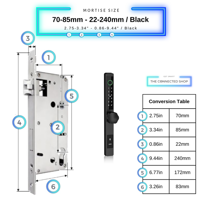 Smart Door Lock Thin 70-85mm-22-240mm_Black