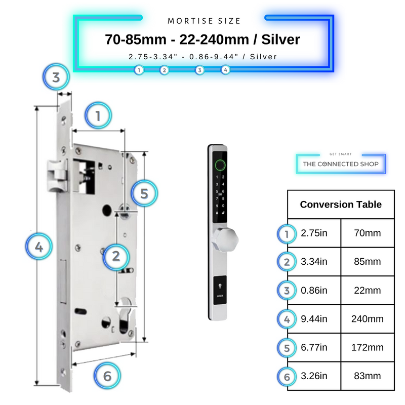 Smart Door Lock Thin 70-85mm-22-240mm_Silver