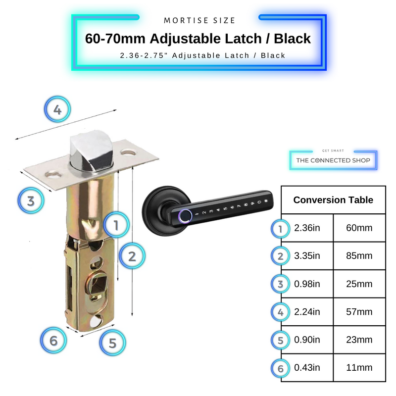Fingerprint Door Lock 60-70mm Adjustable Latch Black