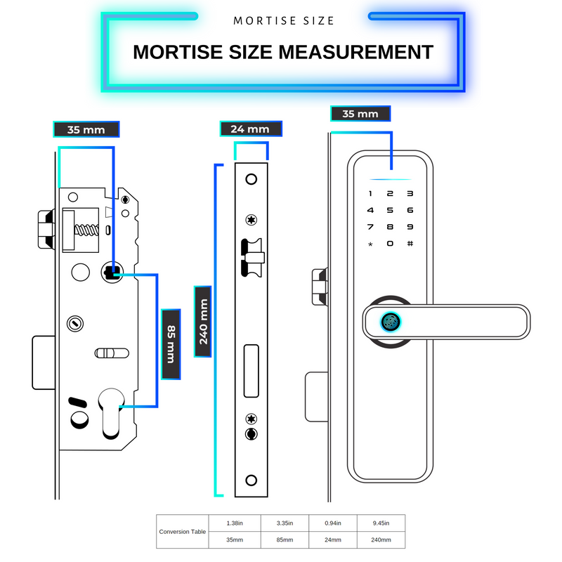 Smart Door Lock Slim Mortise Size Measurement