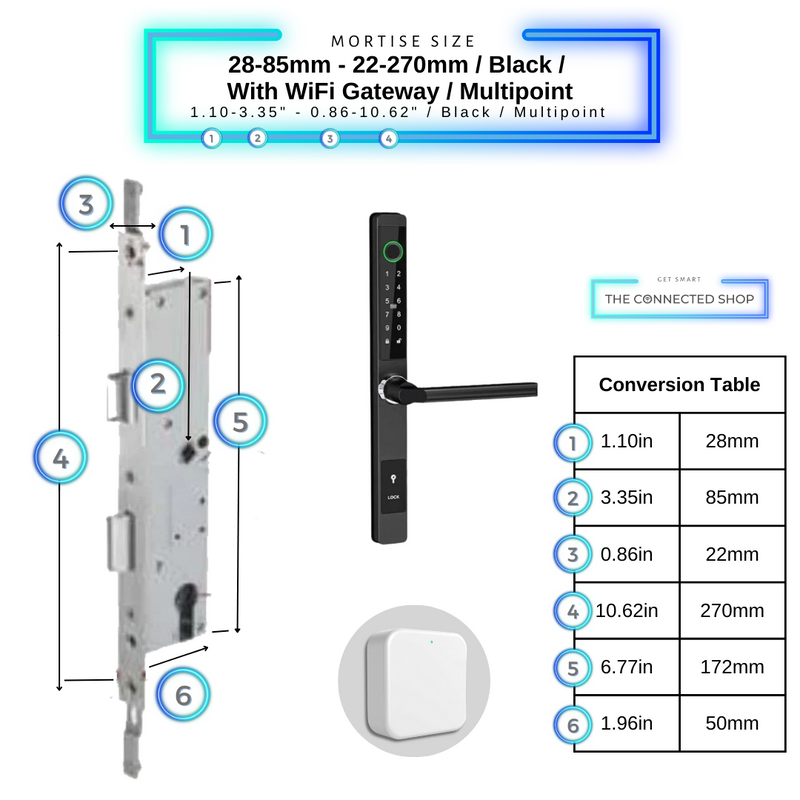 Smart Door Lock Sleek Black 2885 270mm multipoint wifi gateway