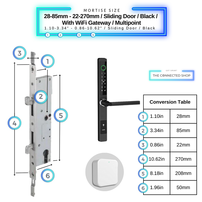 Smart Door Lock Sleek Black 2885 270mm sliding door multipoint wifi gateway