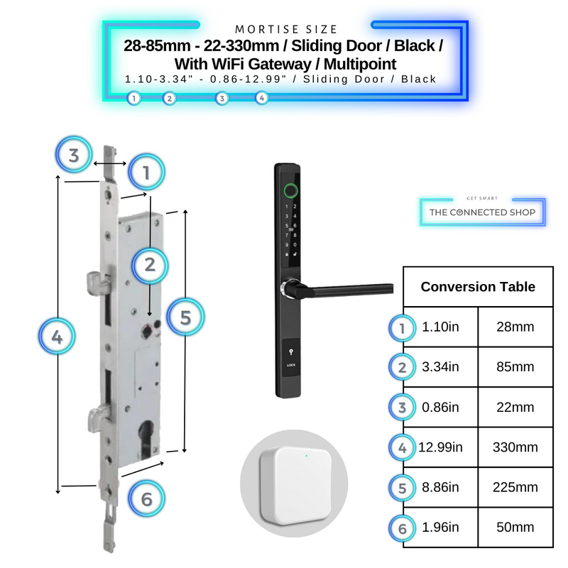 Smart Door Lock Sleek Black 2885 330mm sliding door multipoint wifi gateway