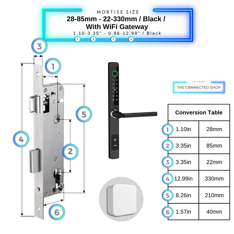 Smart Door Lock Sleek Black 2885 330mm wifi gateway