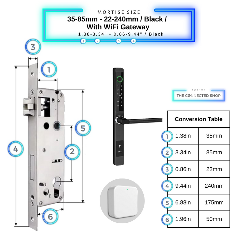 Smart Door Lock Sleek Black 3585 240mm wifi gateway