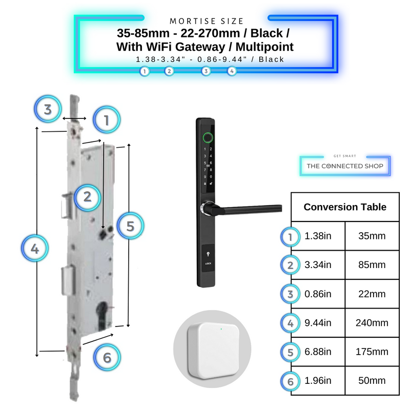 Smart Door Lock Sleek Black 3585 270mm multipoint wifi gateway