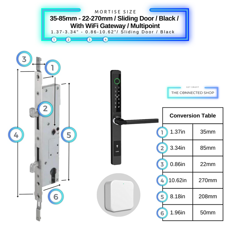 Smart Door Lock Sleek Black 3585 270mm sliding door multipoint wifi gateway