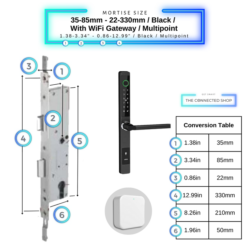 Smart Door Lock Sleek Black 3585 330mm multipoint wifi gateway